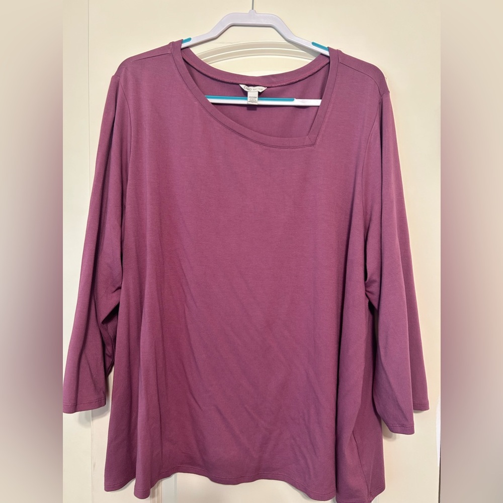 Cato lavender 3/4 sleeve asymmetrical neckline top size 22/24
